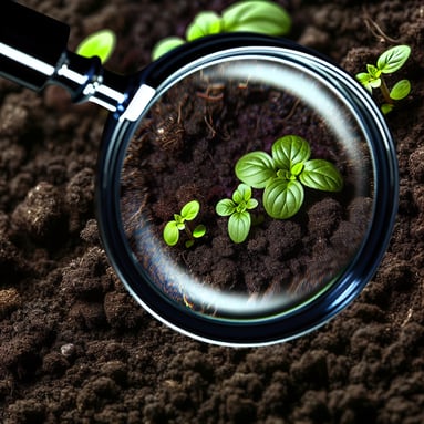 A magnifying glass focusing on vibrant, healthy pl