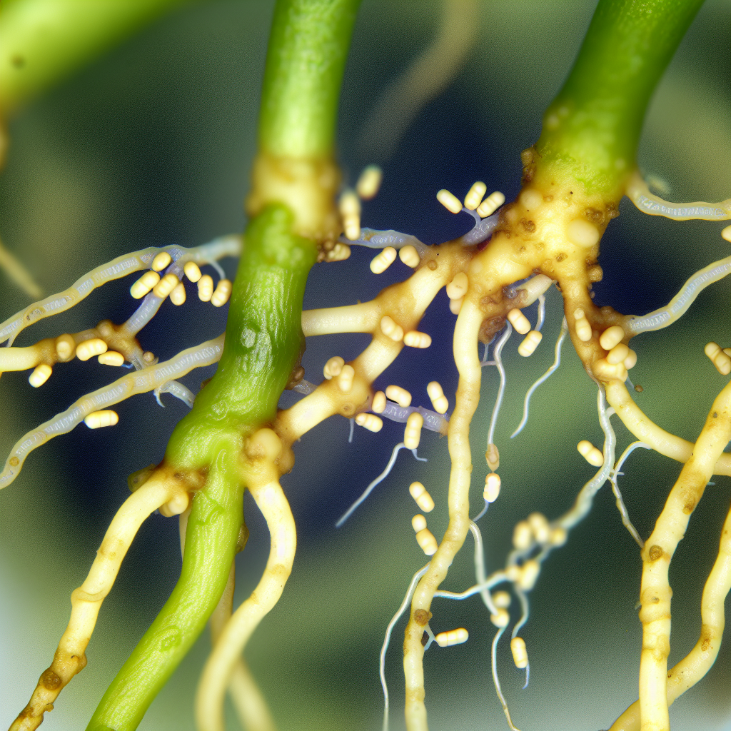 A close-up of root nodules on a leguminous plant, 