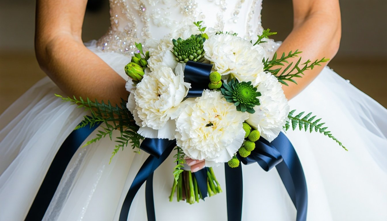 A stunning bridal bouquet featuring layered carnat